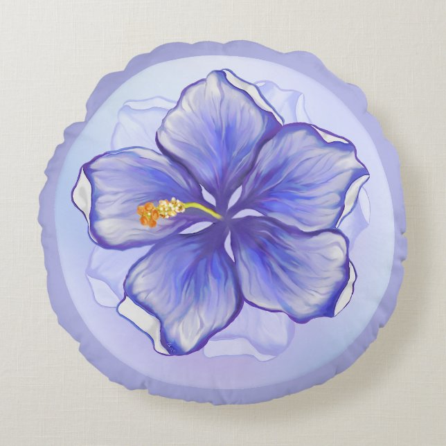 Coussins Ronds Hibiscus & dentelle BLEU (Devant)