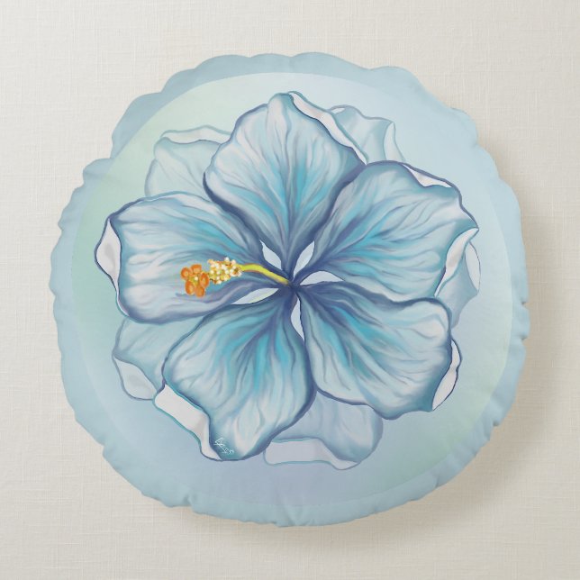 Coussins Ronds Hibiscus & dentelle TURQUOISE (Devant)