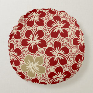 Coussins Ronds Hibiscus d'Île Hawaïen Réversible à Rayures
