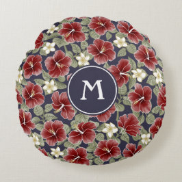 Coussins Ronds Hibiscus et Plumeria - Maroon