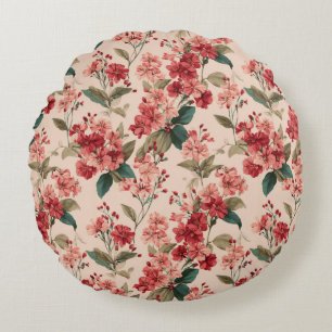 Coussins Ronds Hibiscus Floral Rose sur Rouge 