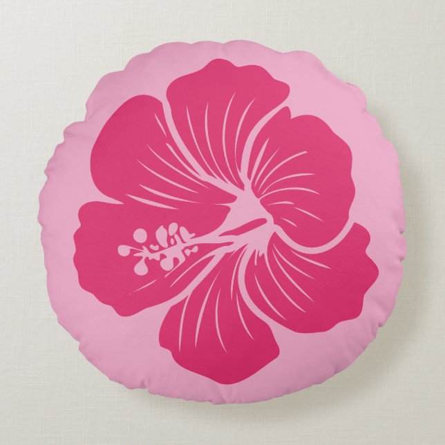 Coussins Ronds Hibiscus Flower Hot Pink Outline Drawing (Devant)