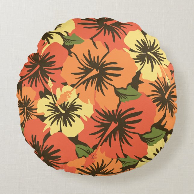 Coussins Ronds Hibiscus Hawaiian Floral Aloha Chemise Imprimer (Devant)