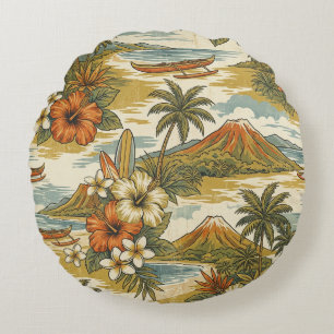 Coussins Ronds Hibiscus Island Hawaiian Scenic - Or et Orange