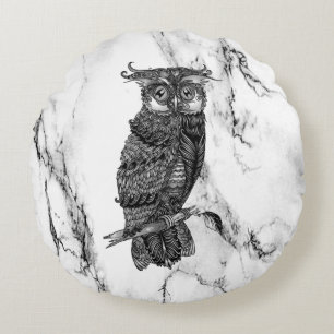 Coussins Ronds Hibou camouflé sur marbre