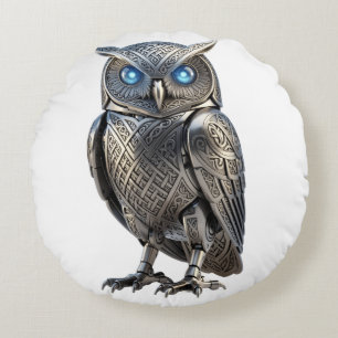 Coussins Ronds Hibou Mécanique Celtique Argent Steampunk