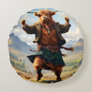 Coussins Ronds Highland Cow Dansant Le Highland Fling,