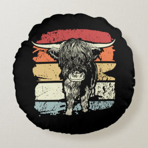 Coussins Ronds Highland Cow Highland Cows Retro