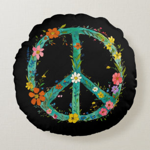 Coussins Ronds Hippie Floral Paix Connexion Un Arrière - plan Noi