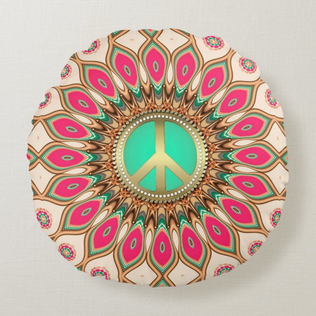 Coussins Ronds Hippy Super Love & Peace Sunflower (Devant)