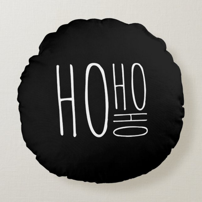 Coussins Ronds HO HO HO Merry Christmas Black Chic Farmouse Style (Devant)