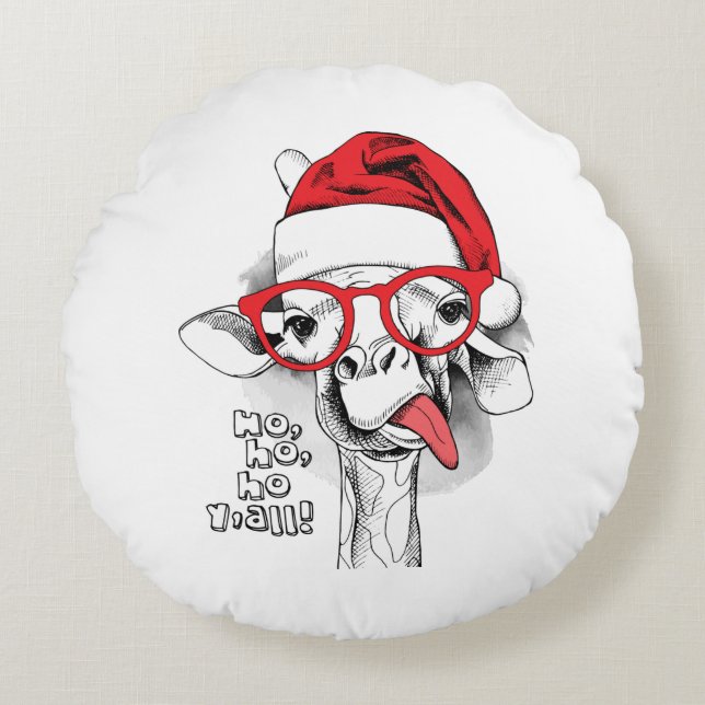 Coussins Ronds Ho Ho Y’all Giraffe (Devant)