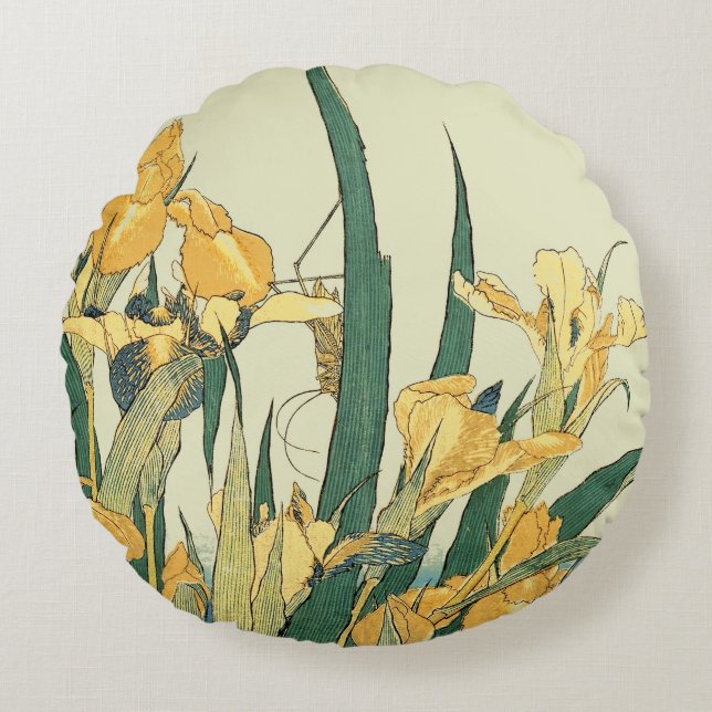 Coussins Ronds Hokusai grasshopper et iris Japon (Devant)