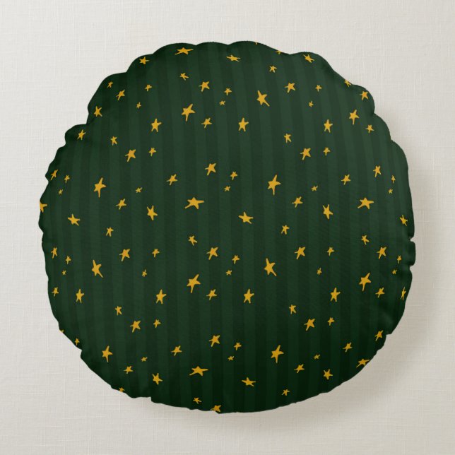 Coussins Ronds Holiday Green Yellow Stripe Star Christmas  (Devant)
