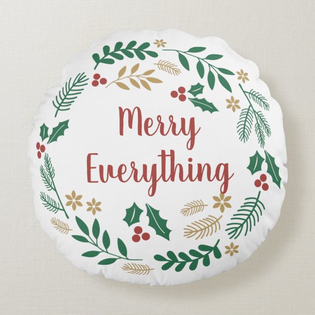 Coussins Ronds Holly Berry Pine Wreath Joyeux Tout Photo Thé (Devant)