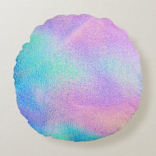 Coussins Ronds Holographique texture réelle en bleu rose vert