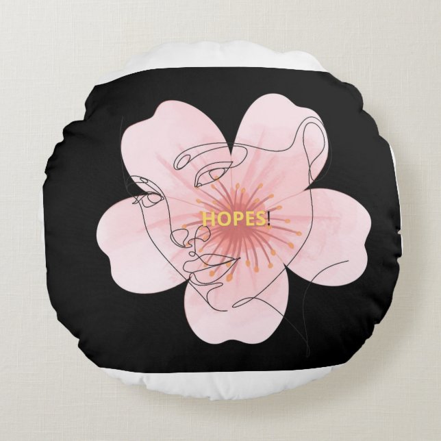 Coussins Ronds HOPES! – portrait floral minimal (Devant)