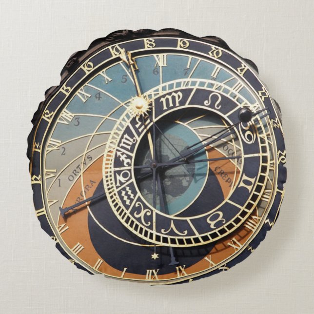 Coussins Ronds Horloge astronomique à Prague (Devant)