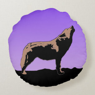 Coussins Ronds Howling Wolf at Sunset - Art faunique original