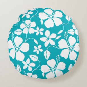 COUSSINS RONDS HULA HAWAIEN (HIBISCUS) TURQUOISE