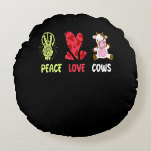Coussins Ronds Idée de vache fermière hippie Drôle cadeau d'am