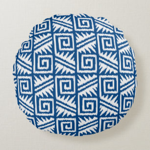 Coussins Ronds Ikat Aztec Tribal - Cobalt bleu et blanc