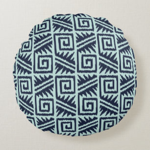 Coussins Ronds Ikat Aztec Tribal - Indigo et bleu clair