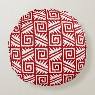 Coussins Ronds Ikat Aztec Tribal - Rouge foncé et blanc