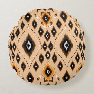 Coussins Ronds Ikat Ethnic Geometry Folklore Motif