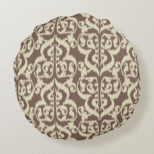 Coussins Ronds Ikat Moorish Damask - beige et taupe