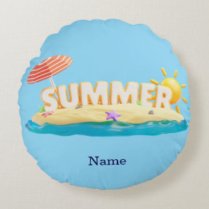 Coussins Ronds Île de plage estivale 3D Tendance Vacances tropica