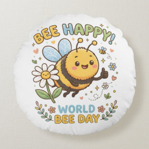 Coussins Ronds Illustration adorable "Bee Happy!" pour la Journée