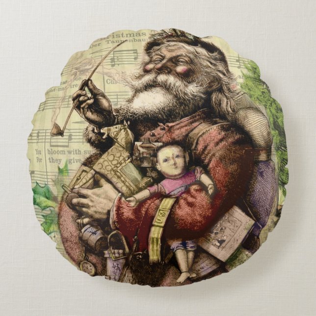 Coussins Ronds Illustration classique de l'arbre du Père Noël joy (Devant)