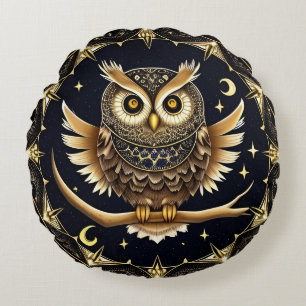 Coussins Ronds Illustration complexe de hibou nocturne
