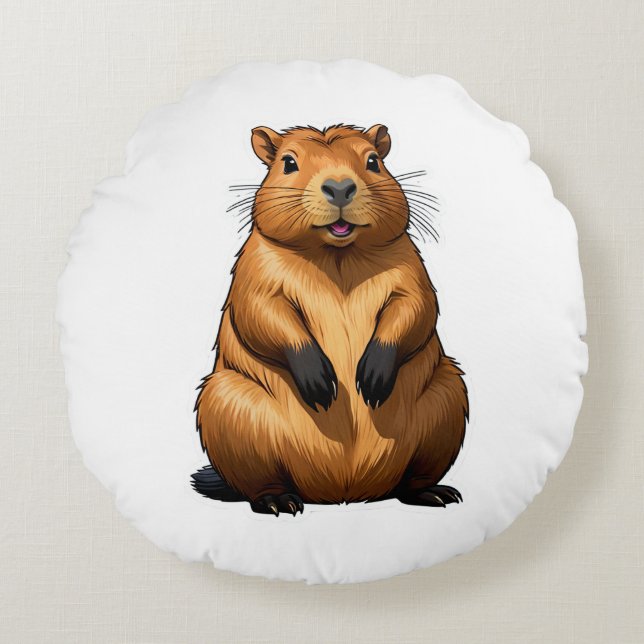 Coussins Ronds Illustration d'animal de rongeur de Capybara migno (Devant)