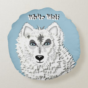 Coussins Ronds Illustration d'animaux sauvages du loup blanc