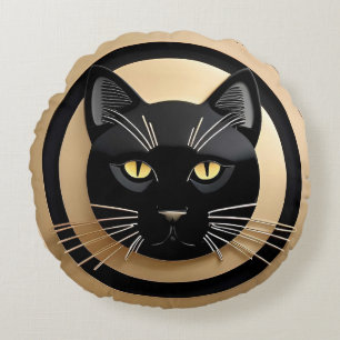 Coussins Ronds Illustration de chat noir stylisée