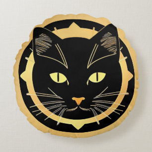 Coussins Ronds Illustration de chat noir stylisée
