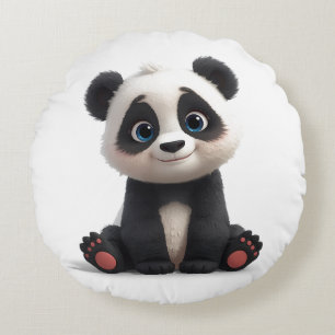 Coussins Ronds Illustration de dessin animé d'ours panda assis