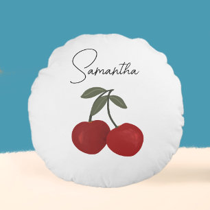 Coussins Ronds Illustration de deux cerises rouges   Art de fruit