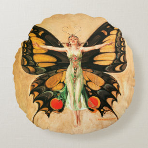 Coussins Ronds Illustration de femme de Leyendecker papillon Flap