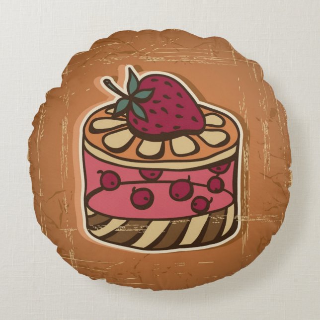 Coussins Ronds Illustration de gâteau dans le rétro style (Devant)