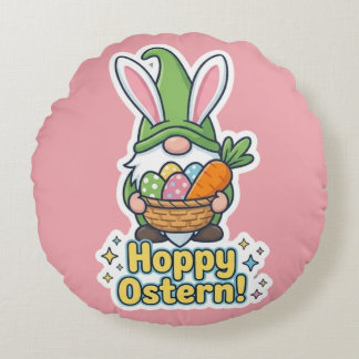Coussins Ronds Illustration de gnome "Hoppy Easter" de haute qual