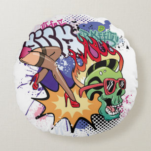 Coussins Ronds Illustration de graffiti avec lettres de graffitis