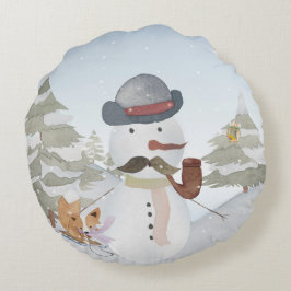 Coussins Ronds Illustration de l'animal de neige Snowman