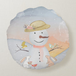Coussins Ronds Illustration de l'animal de neige Snowman