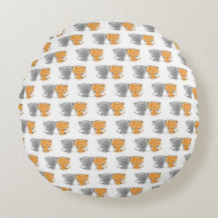 Coussins Ronds Illustration de Little Kittens orange et gris