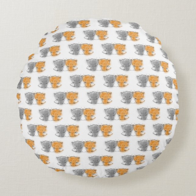 Coussins Ronds Illustration de Little Kittens orange et gris (Devant)