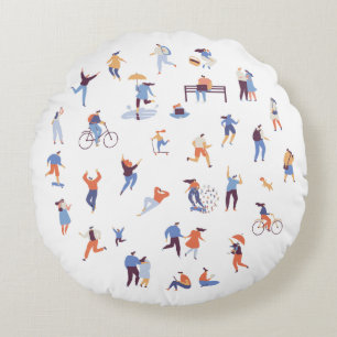 Coussins Ronds Illustration de personnes de la vie quotidienne Co