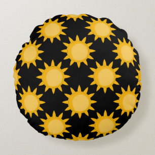 Coussins Ronds Illustration de soleil brillant sur motif noir Des